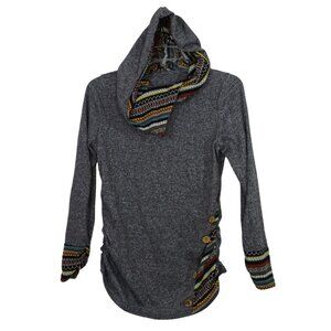 Hooded Ruched Top Heather Gray Southwestern Women Size XL Fitted Long sleeve